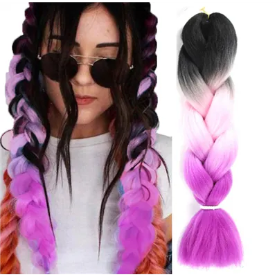 SYNTETICKÉ VLASY PRO OMBRE COPÁNKY FIALOVÉ RŮŽOVÉ