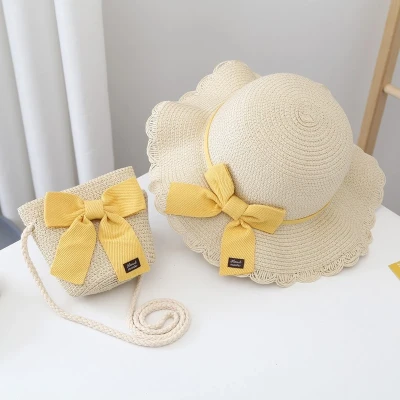 Slaměný klobouk pro dívky s taškou BOHO BOW Sunny