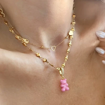 Náhrdelník z nerezové oceli BEAR PINK
