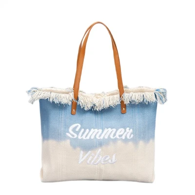 Plážová taška BOHO se střapci BLUE ombre