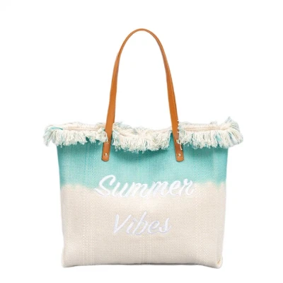 Plážová taška BOHO se střapci GREEN ombre