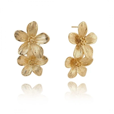 Náušnice z nerezové oceli Golden Harmony Double Flowers