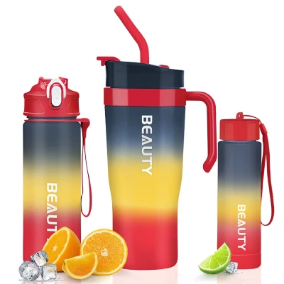 Ombre Oasis Bottle láhev na vodu Strawberry ombre 3v1 hrnek s rukojetí a odměrkou přenosný