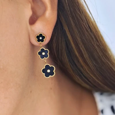 Náušnice z nerezové oceli DIVINE FLOWER BLACK
