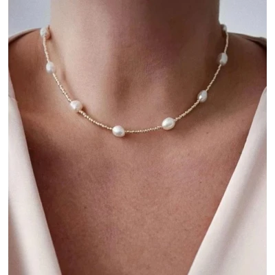 Náhrdelník z nerezové oceli Pearl Gold Grace