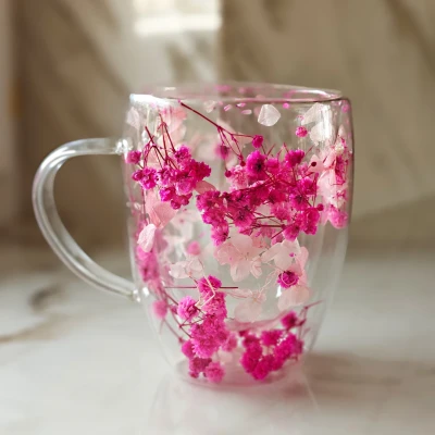 TERMIC GLASS Double wall Flower Charm Double Fuchsia PINK Glass 1SZT 300ml