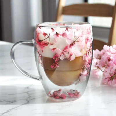 TERMIC GLASS Double wall Mix Flowers INTENSE PINK Glass 1PT 300ml