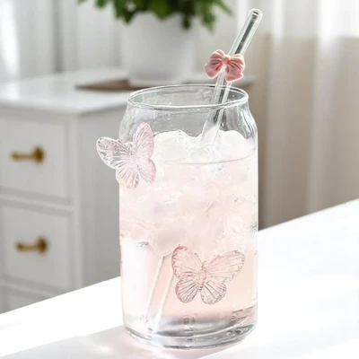Sklenice vysoká se slámkou MOTÝL 500ml